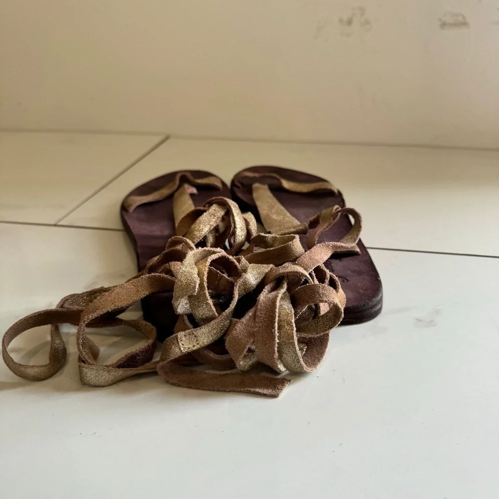 Free People Dahlia lace up gold gladiator laceup sandal